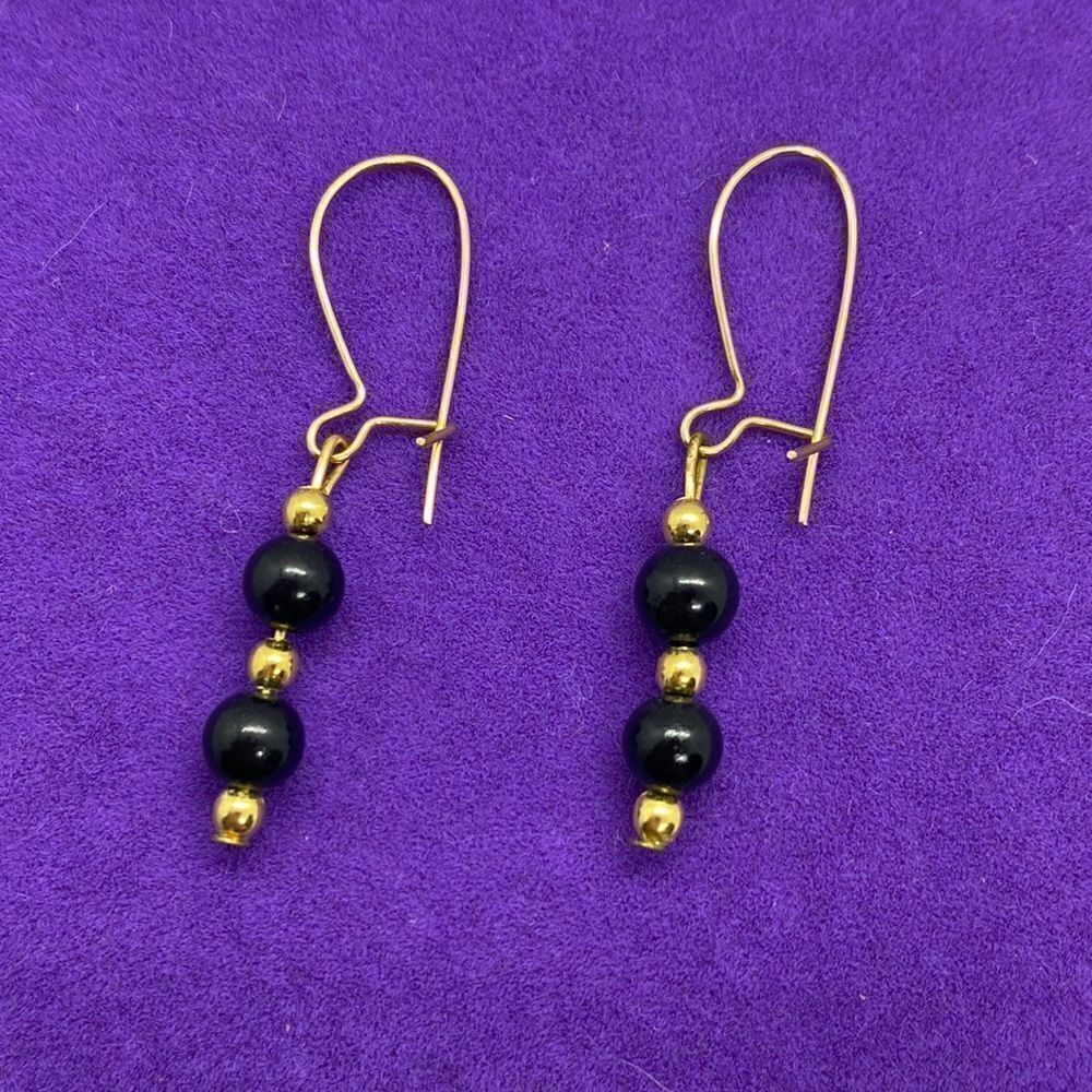 💛 Gold Filled Handmade Black Bead & Gold Ball Earrings